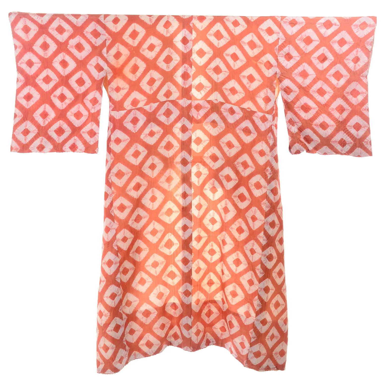 1930s Hand Dyed Orange Kimono Japanese Shibori Silk Robe