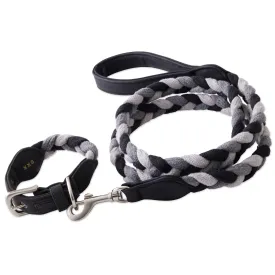 2-Piece Vegan Suede Collar & Braided Cotton Rope Leash Set