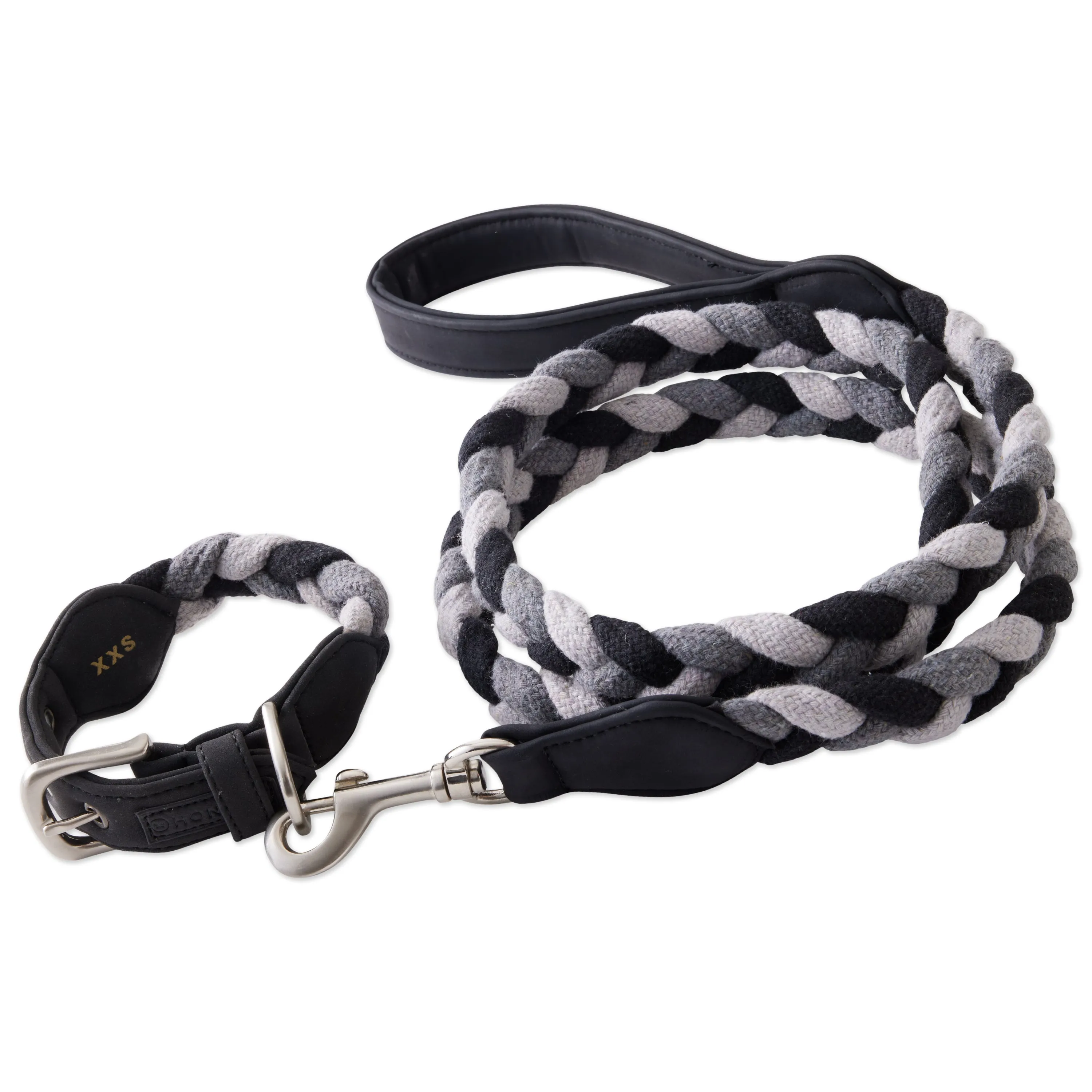 2-Piece Vegan Suede Collar & Braided Cotton Rope Leash Set