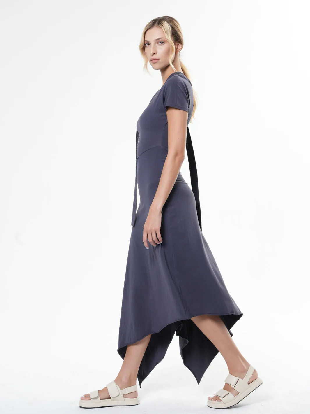 Asymmetric Cotton Gray Dress