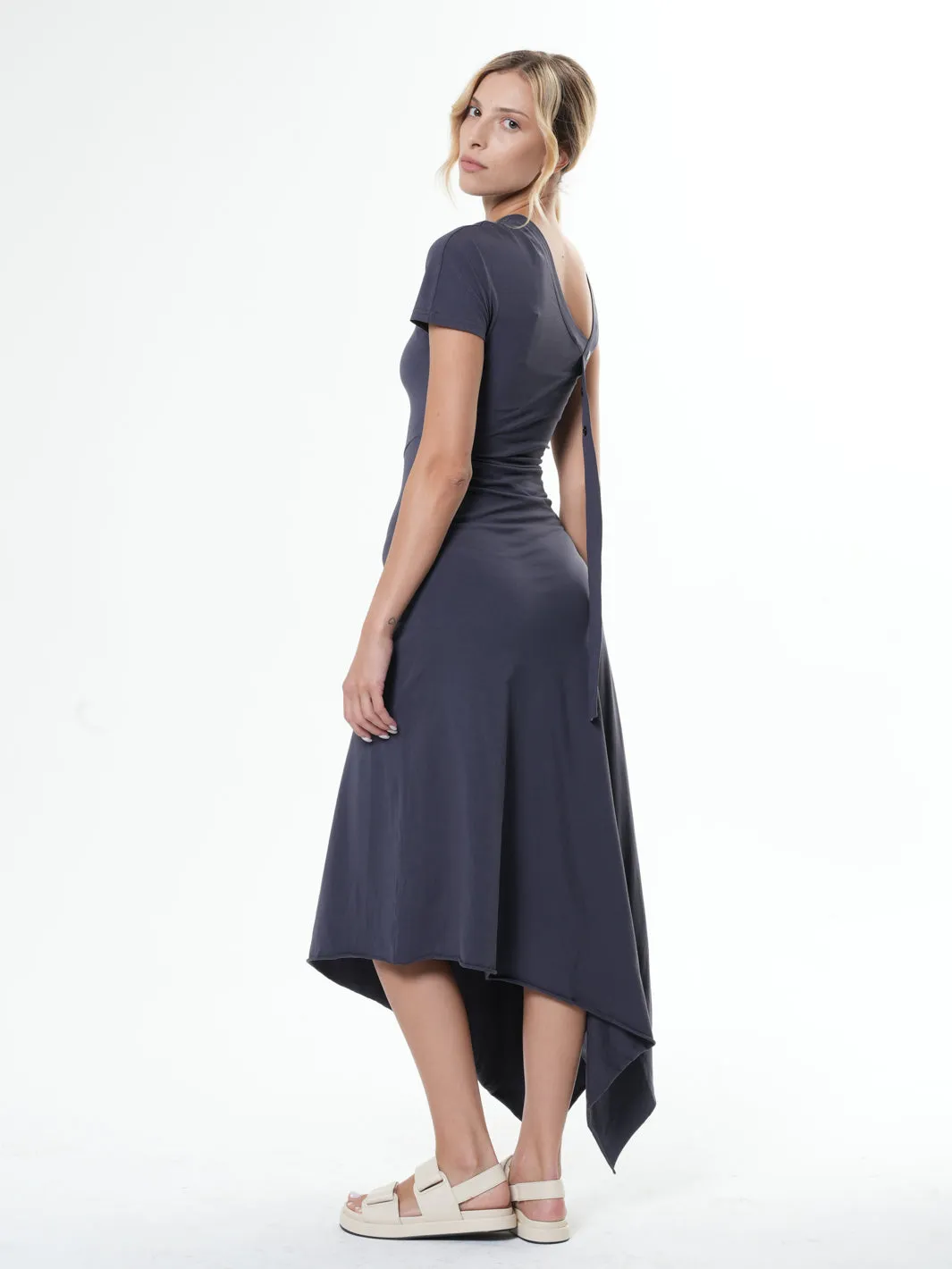 Asymmetric Cotton Gray Dress