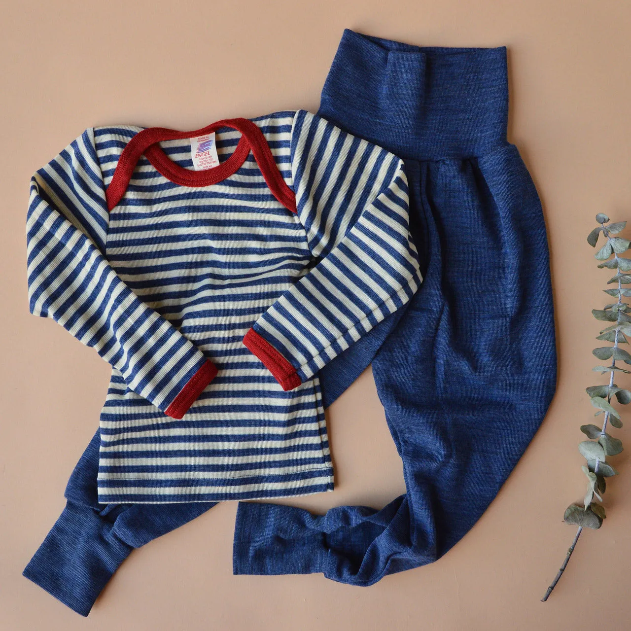 Baby Long Sleeve Top in 100% Organic Wool - Stripes (0-3y)