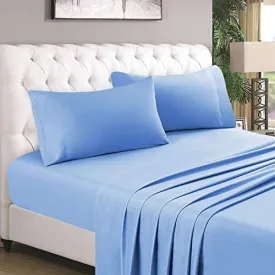 Bed Sheet Set - Ultra Soft Easy Care 100% Cotton 800 Thread Count 3 Piece Bed Sheet Set With 24" Deep Pocket - Soft & Silky Sateen Weave - (1 Fitted Sheet And 2 Pillowcases) - Cal King, Sky Blue