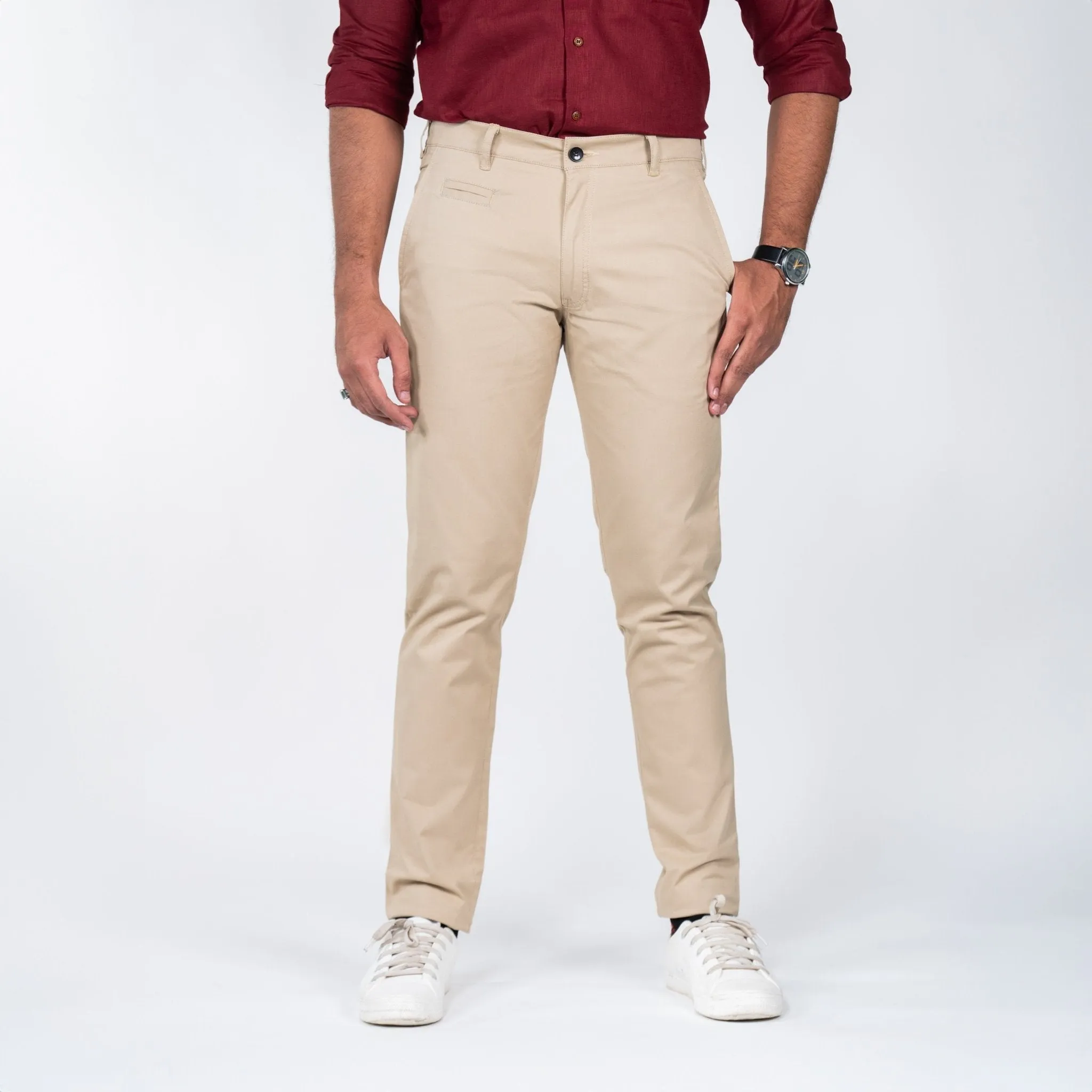 Beige Color Cotton Trouser Pants for Men