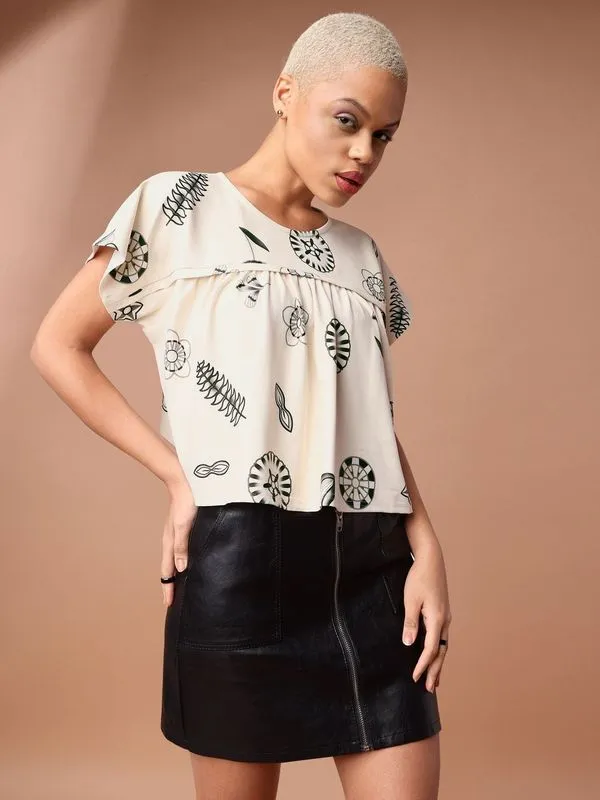 Beige Ruched Top For Women