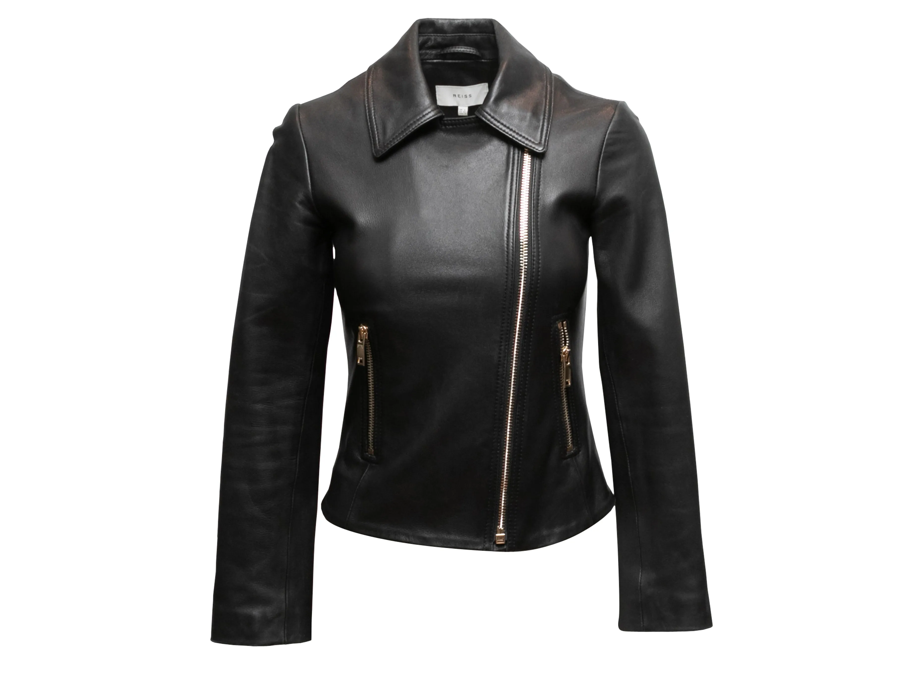 Black Reiss Leather Moto Jacket Size US 0