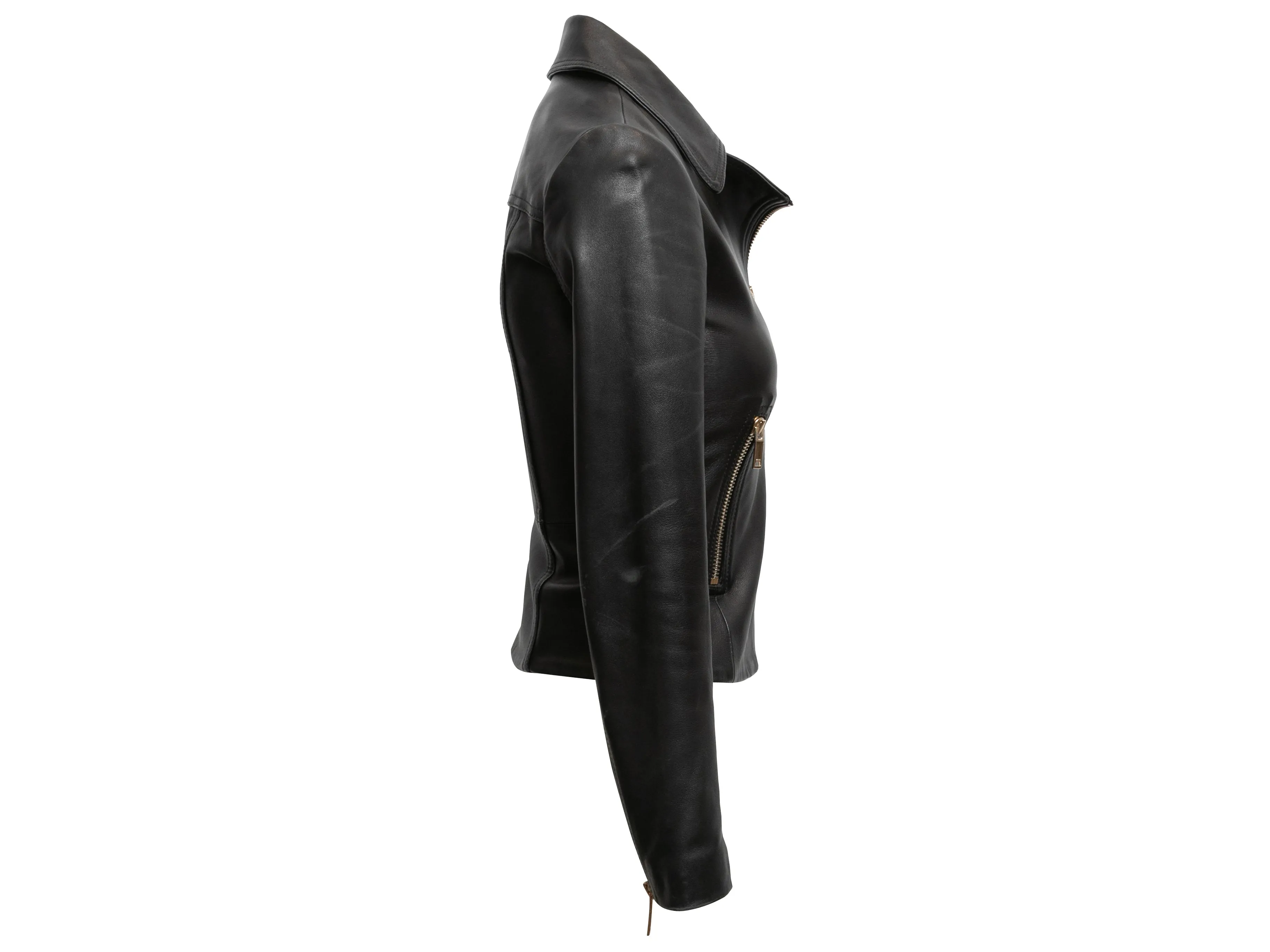 Black Reiss Leather Moto Jacket Size US 0