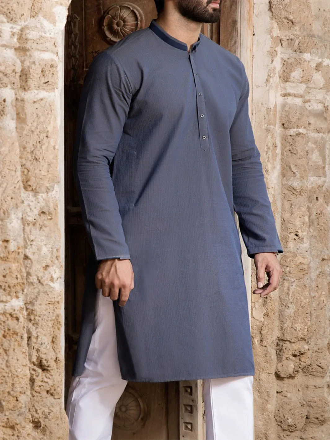 Blue Cotton Kurta - AL-K-760