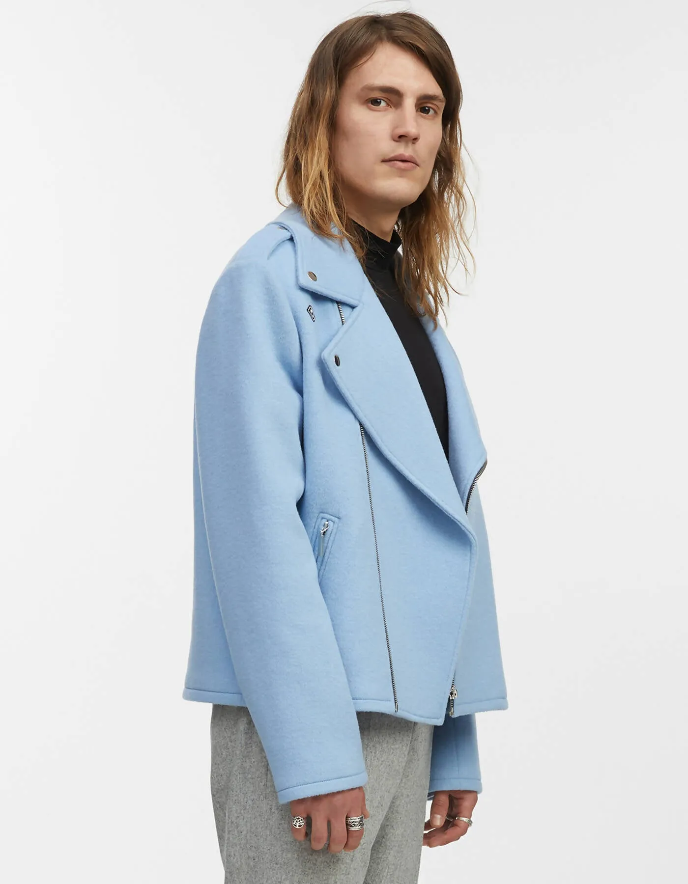 Blue wool biker jacket