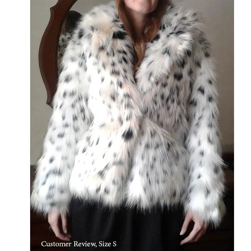 Boho Winter Coat, Fur Coat, Faux Fox Fur, Short White Leopard