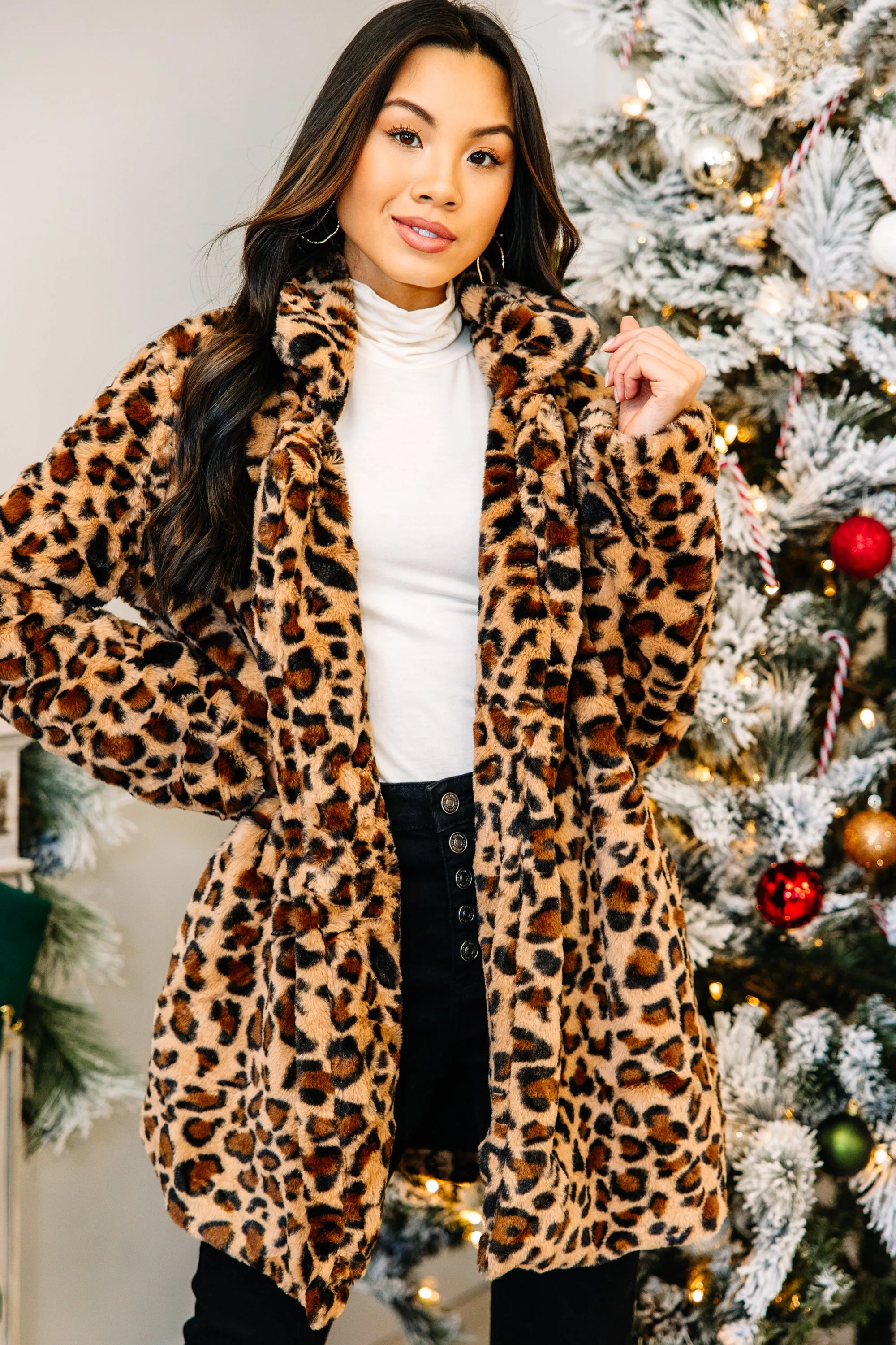 Bold Choices Brown Leopard Teddy Coat