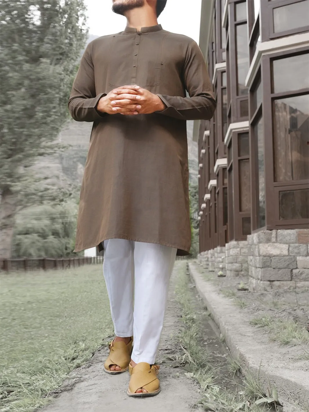 Brown Blended Kurta - AL-K-810