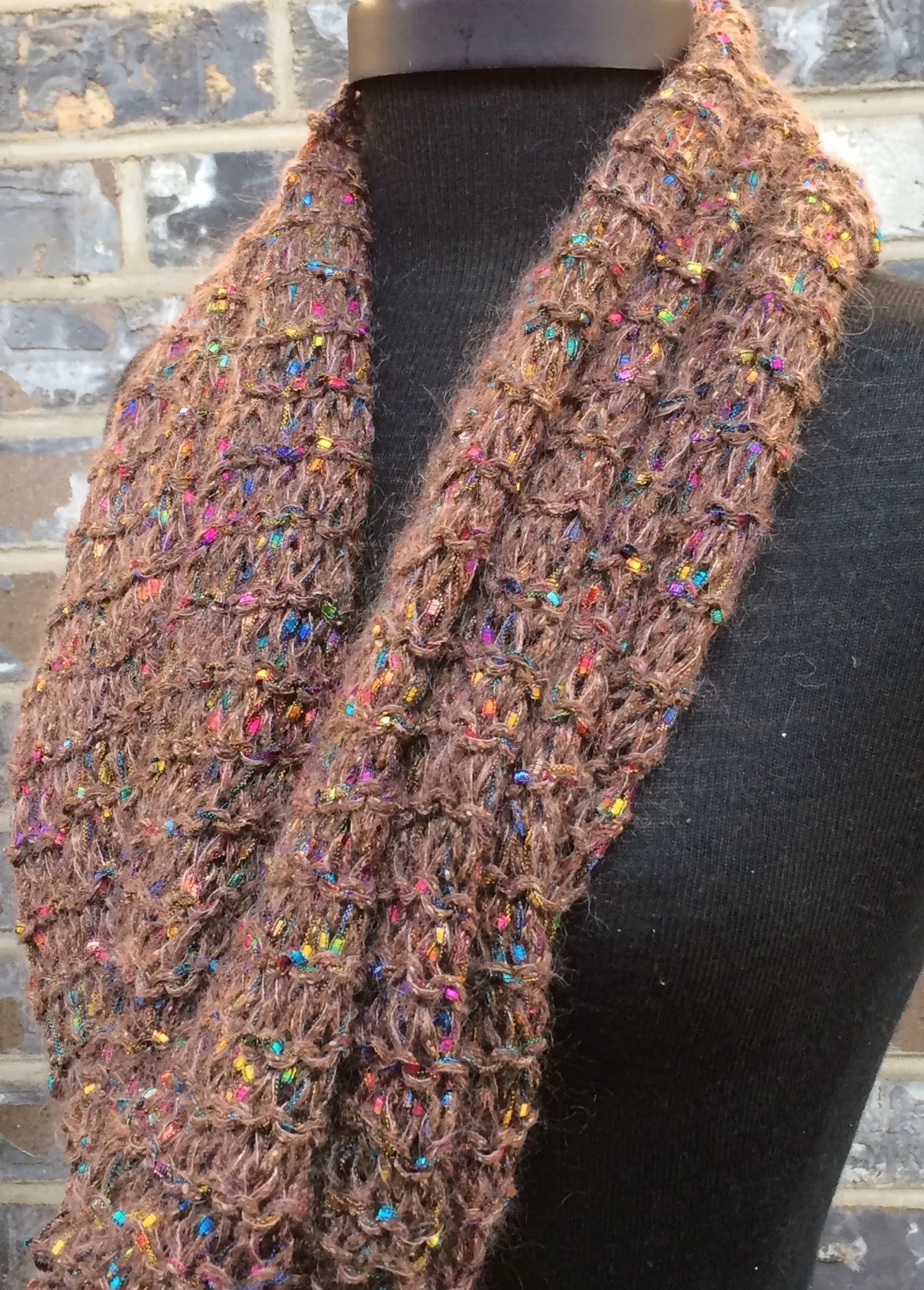 Brown Tweed Mosaic Fiber Art Scarf