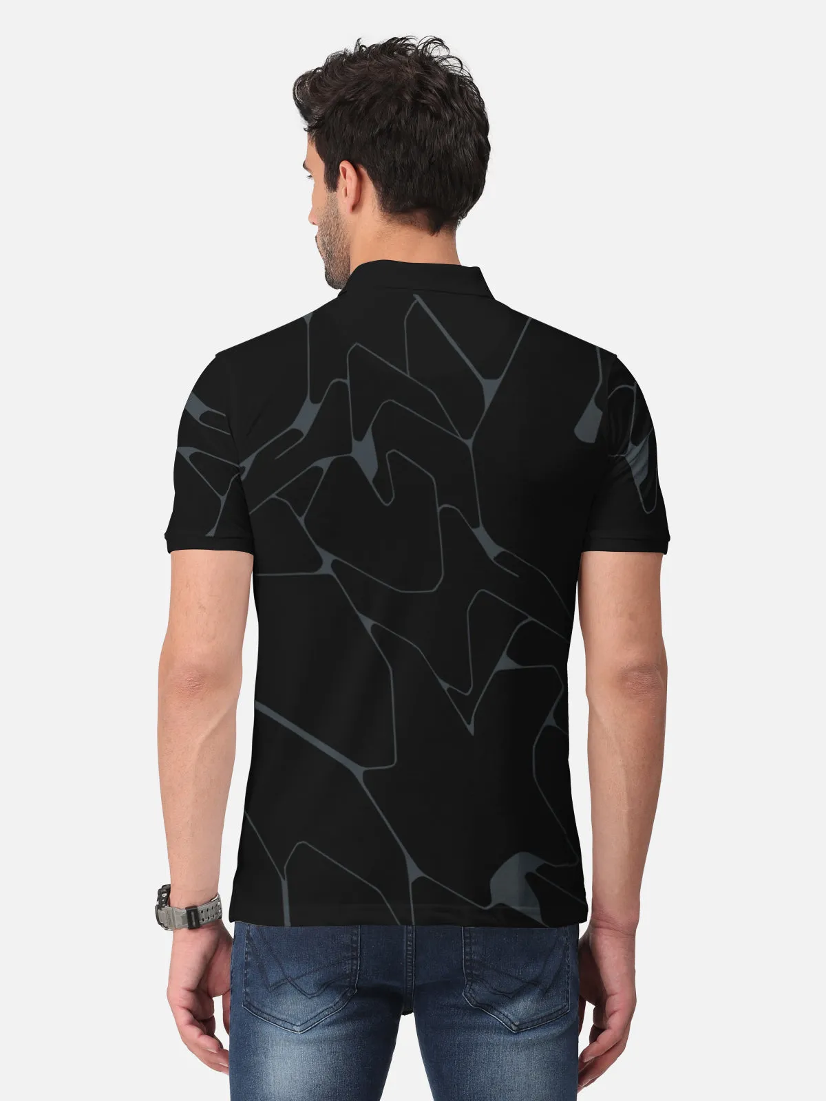 BULLMER Black Trendy Printed Half Sleeve Polo T-shirt for Mens