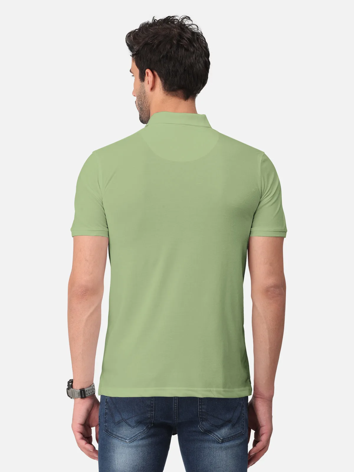 BULLMER Jade Green Trendy Printed Half Sleeve Polo T-shirt for Mens