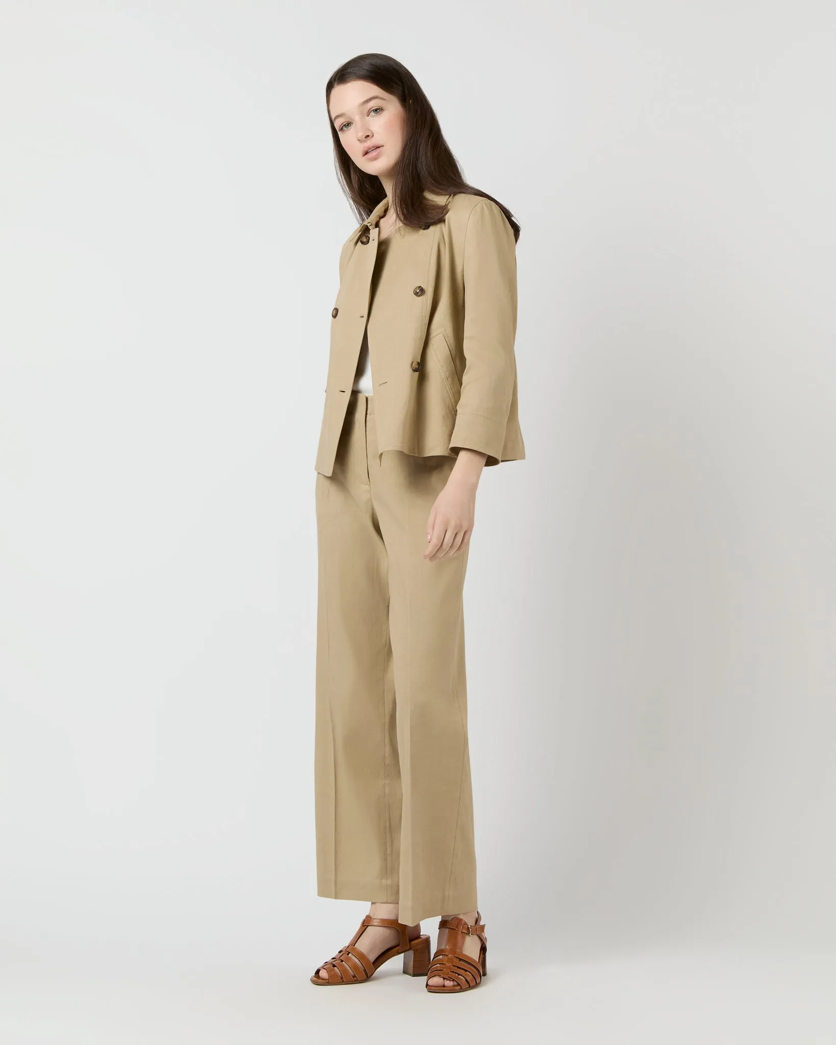 Casey Peacoat in Khaki Stretch Cotolino