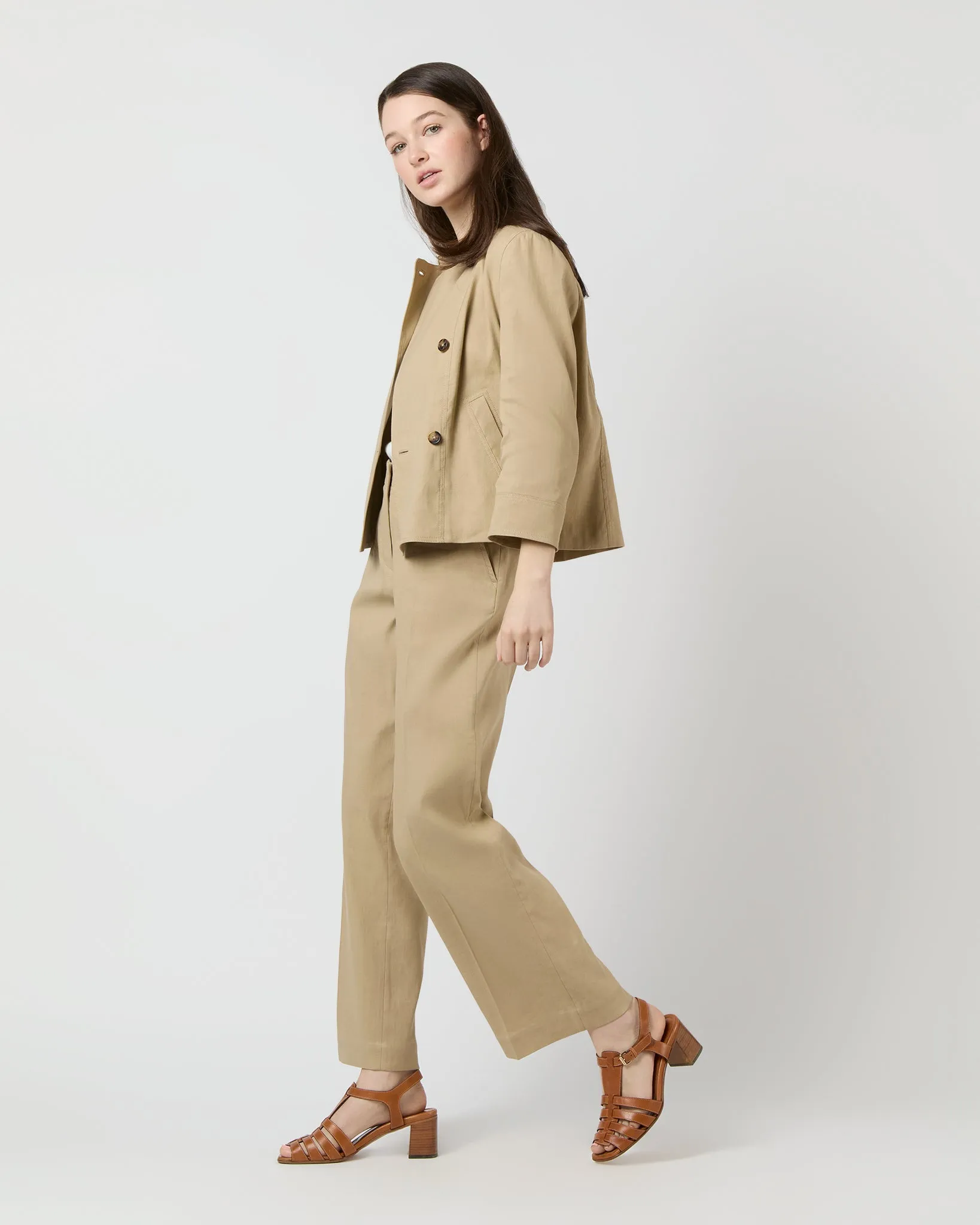 Casey Peacoat in Khaki Stretch Cotolino