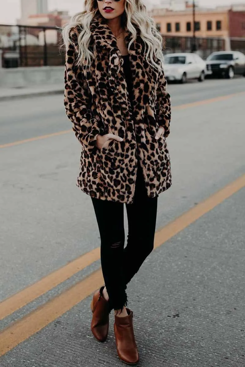 Chicindress Women's Lapel Leopard Coat