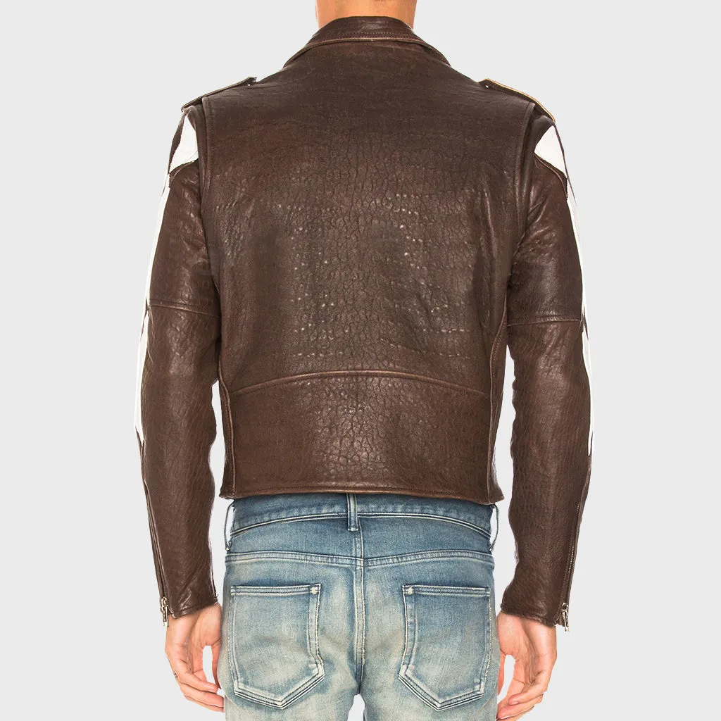 Color Block Lambskin Moto Leather Jacket