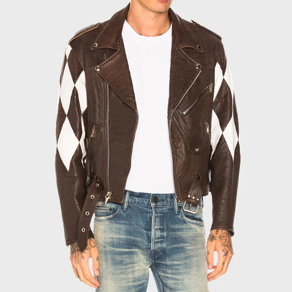 Color Block Lambskin Moto Leather Jacket