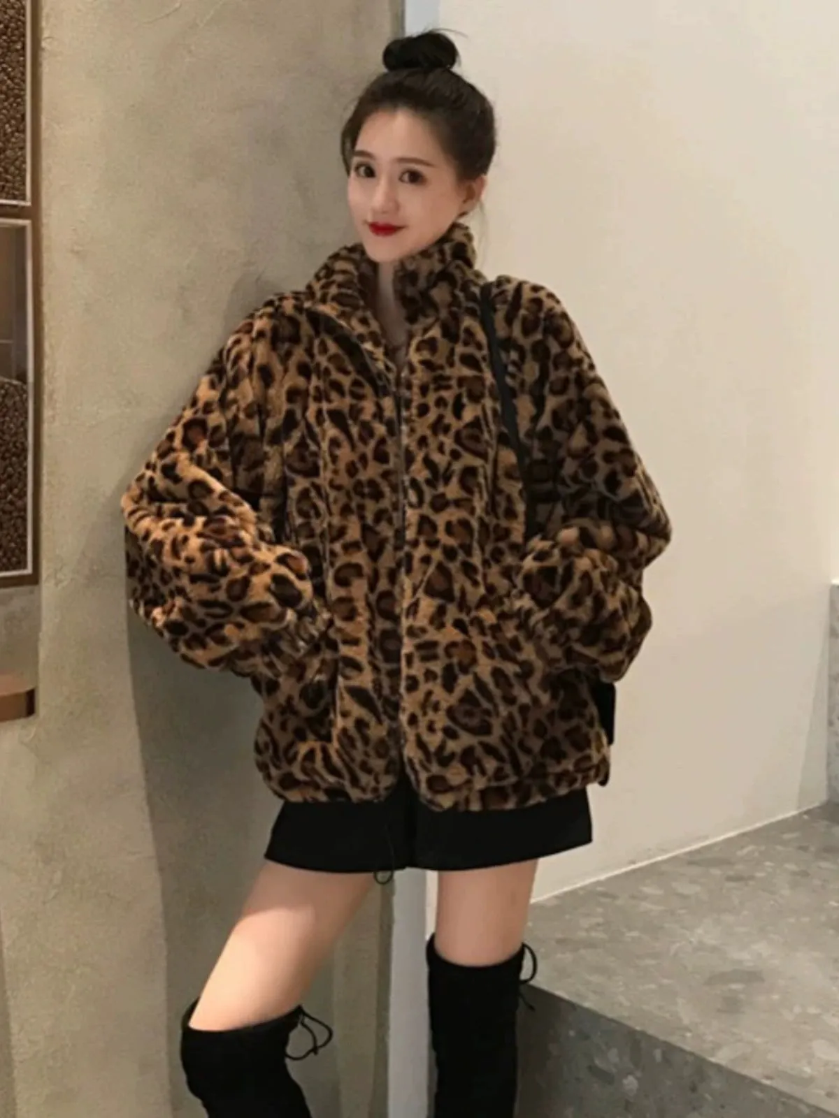 Cozy Leopard Lambswool Coat