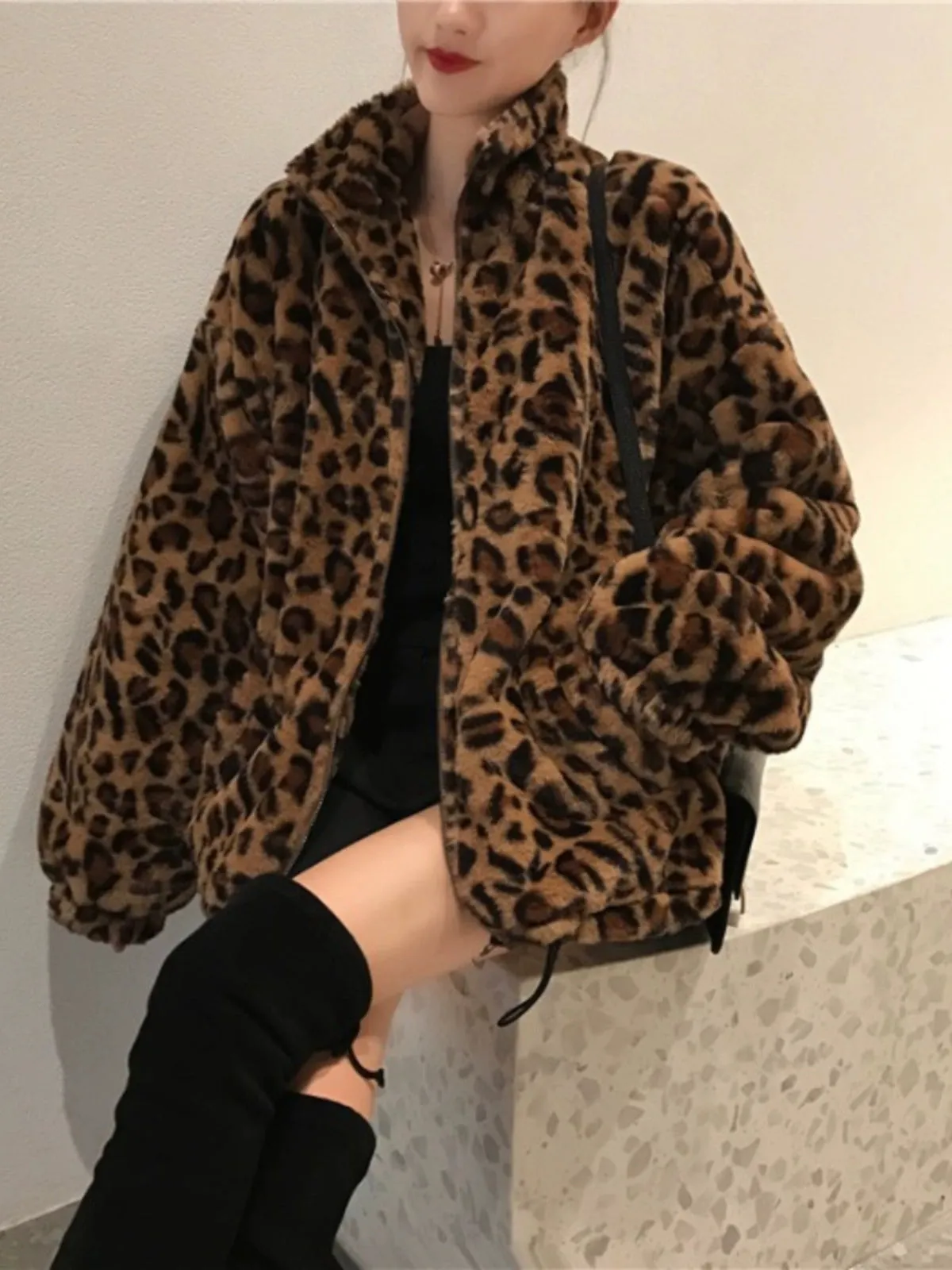 Cozy Leopard Lambswool Coat