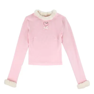 Cute Sexy Pastel White & Pink Fur Plush Sweater Top