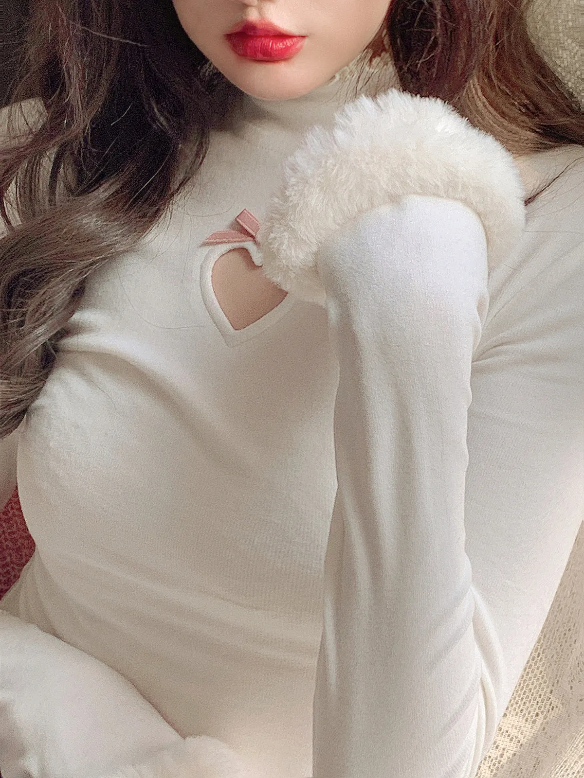 Cute Sexy Pastel White & Pink Fur Plush Sweater Top