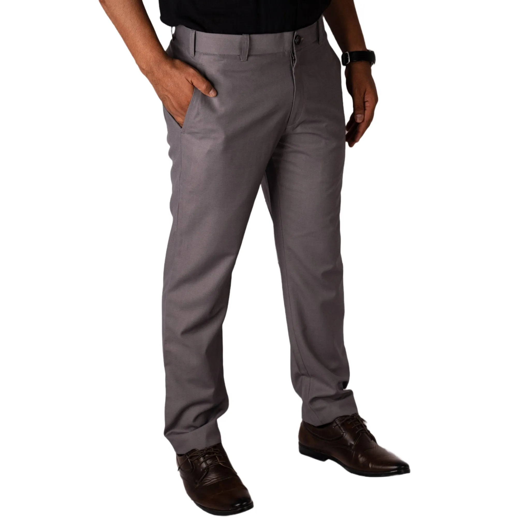 Dark Grey color blend cotton pant for men