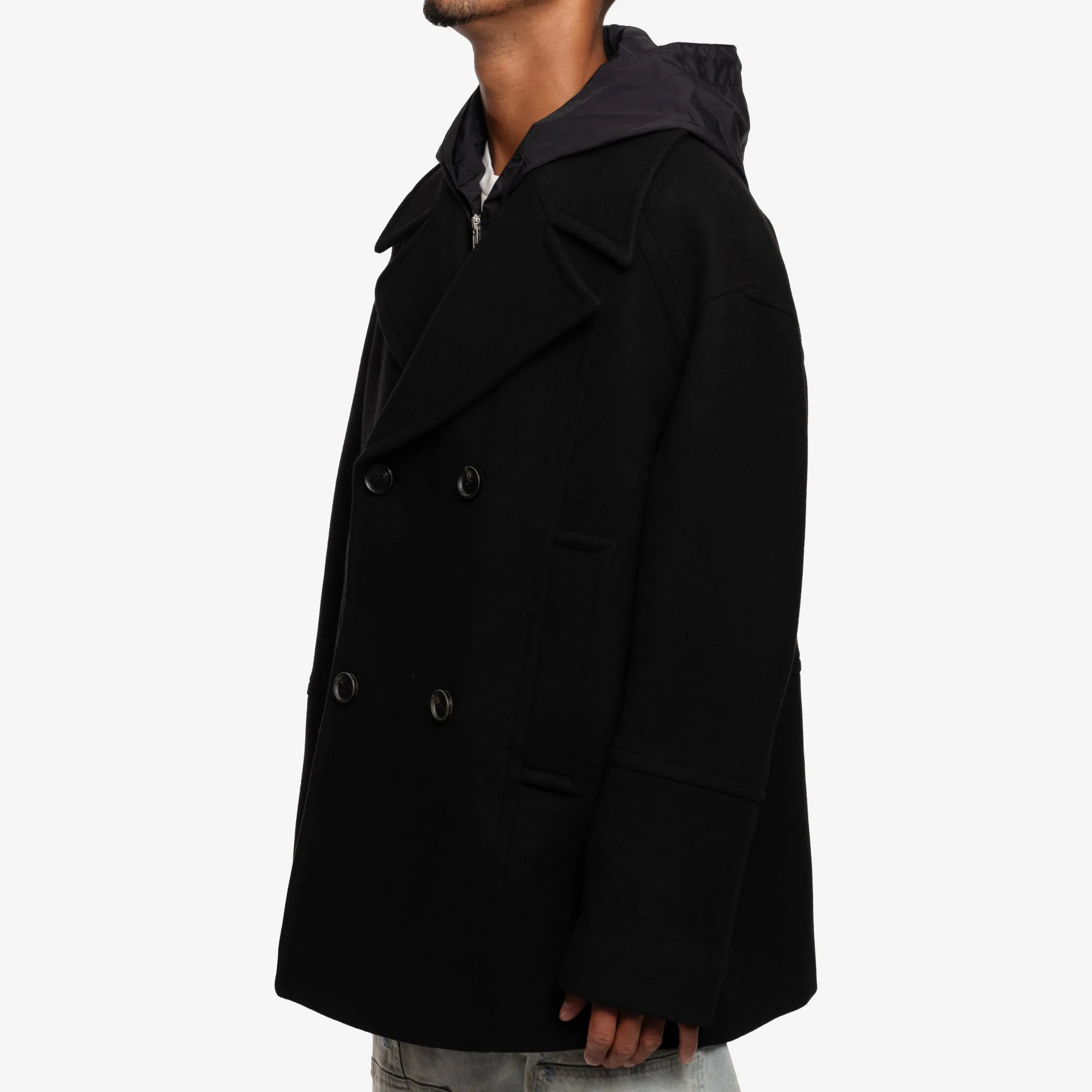 Detachable Hood Felt Wool Peacoat