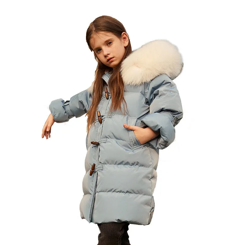 Down Jacket Mid-Length Winter Clothing Children's Big Fur Collar Winter Coat Children Girl's down Coat