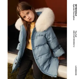 Down Jacket Mid-Length Winter Clothing Children's Big Fur Collar Winter Coat Children Girl's down Coat