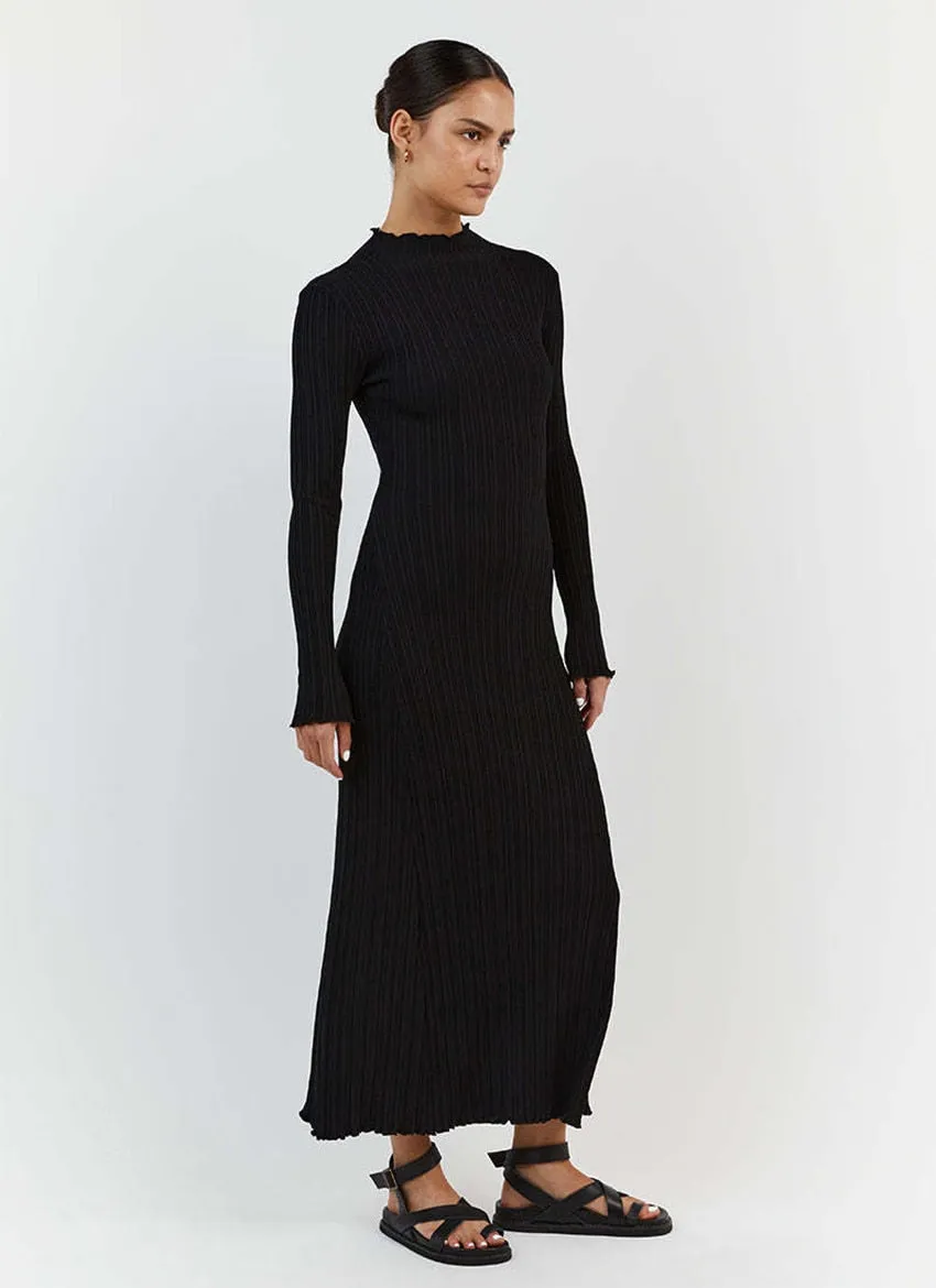 Evva Frill Neck Ribbed Knit Maxi Dress - 3 Colors