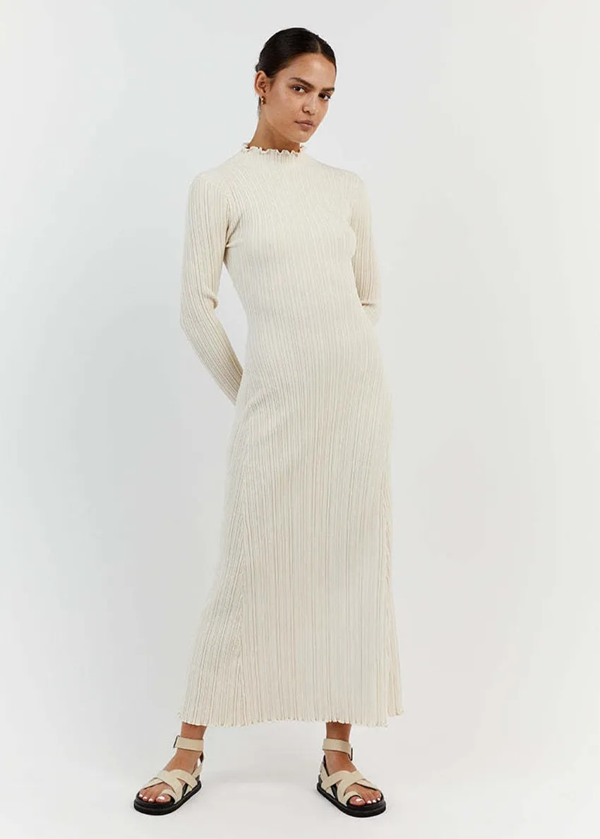 Evva Frill Neck Ribbed Knit Maxi Dress - 3 Colors