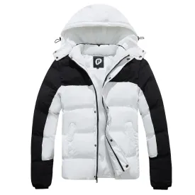 FARVALUE Mens Winter Coats Warm Puffer Jacket Thicken Winter Parka Padded Outwear with Hood Black White 3X-Large