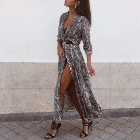 FashionSierra - Women Boho Snakeskin Kimono Jacket Long Sleeve Chiffon Cardigan Long Dress Summer Beach Cover Up Loose Sundress