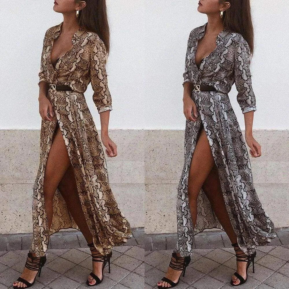 FashionSierra - Women Boho Snakeskin Kimono Jacket Long Sleeve Chiffon Cardigan Long Dress Summer Beach Cover Up Loose Sundress