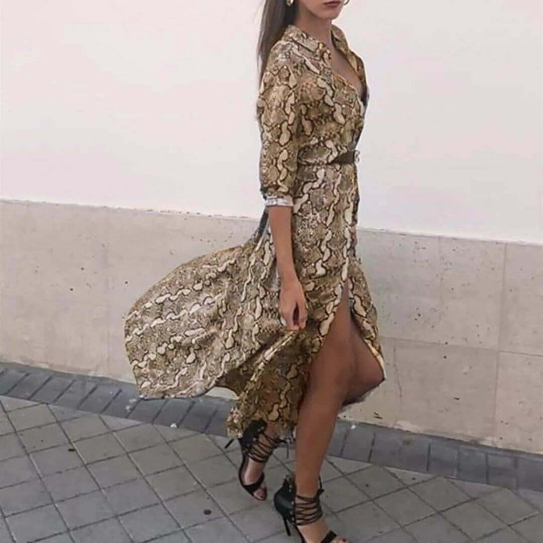 FashionSierra - Women Boho Snakeskin Kimono Jacket Long Sleeve Chiffon Cardigan Long Dress Summer Beach Cover Up Loose Sundress