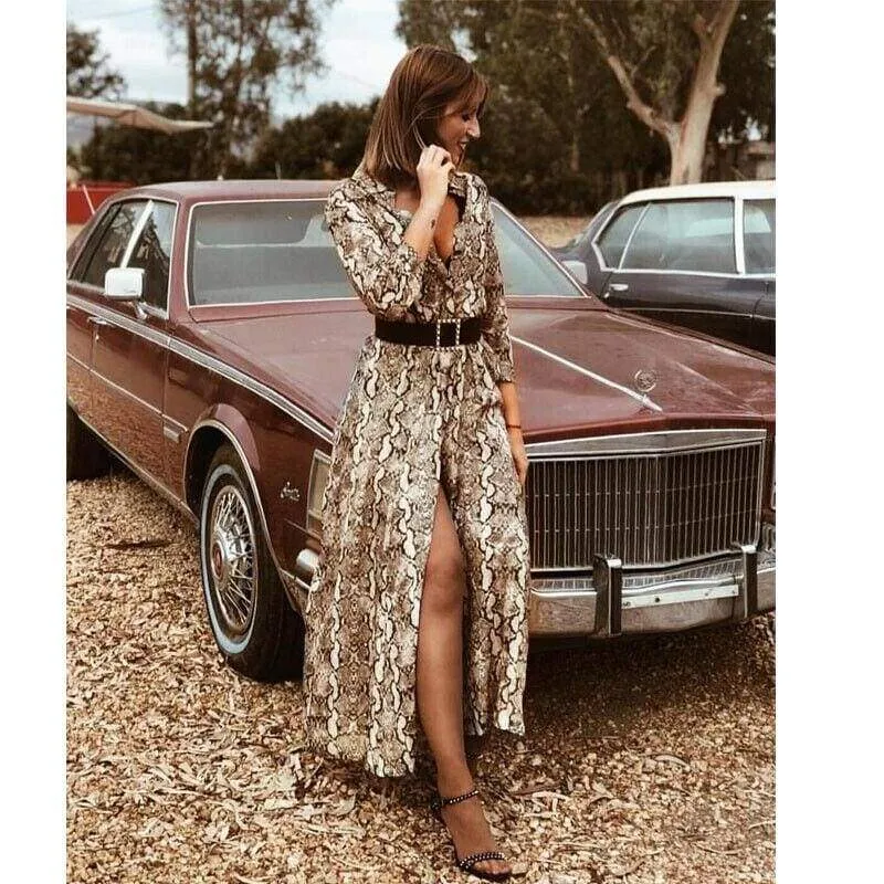 FashionSierra - Women Boho Snakeskin Kimono Jacket Long Sleeve Chiffon Cardigan Long Dress Summer Beach Cover Up Loose Sundress