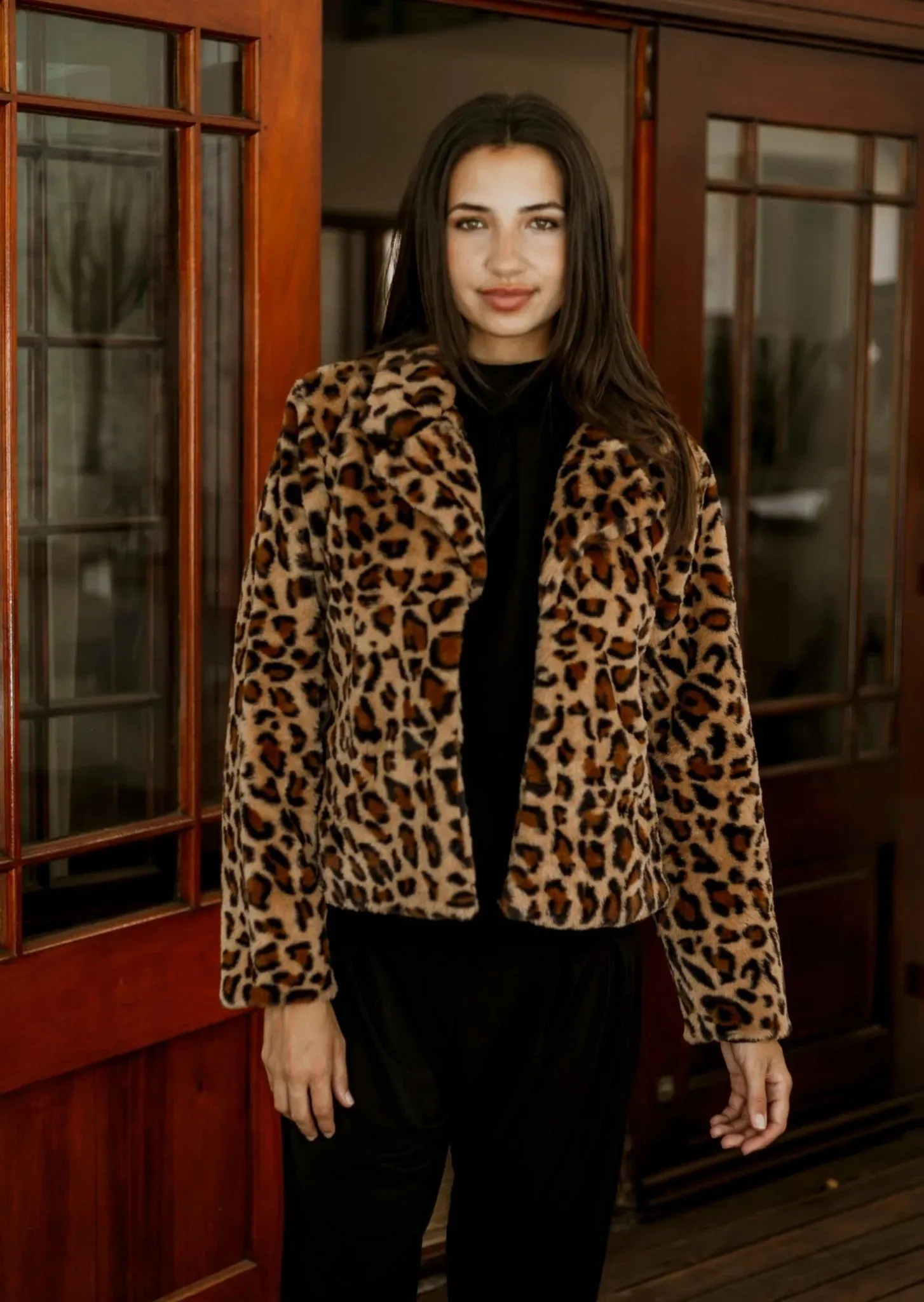 Faux Fur Coat - Short - Leopard