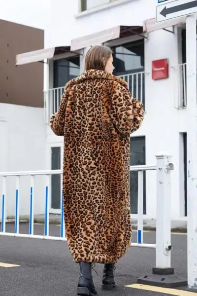 Faux Fur Leopard Long Coat -