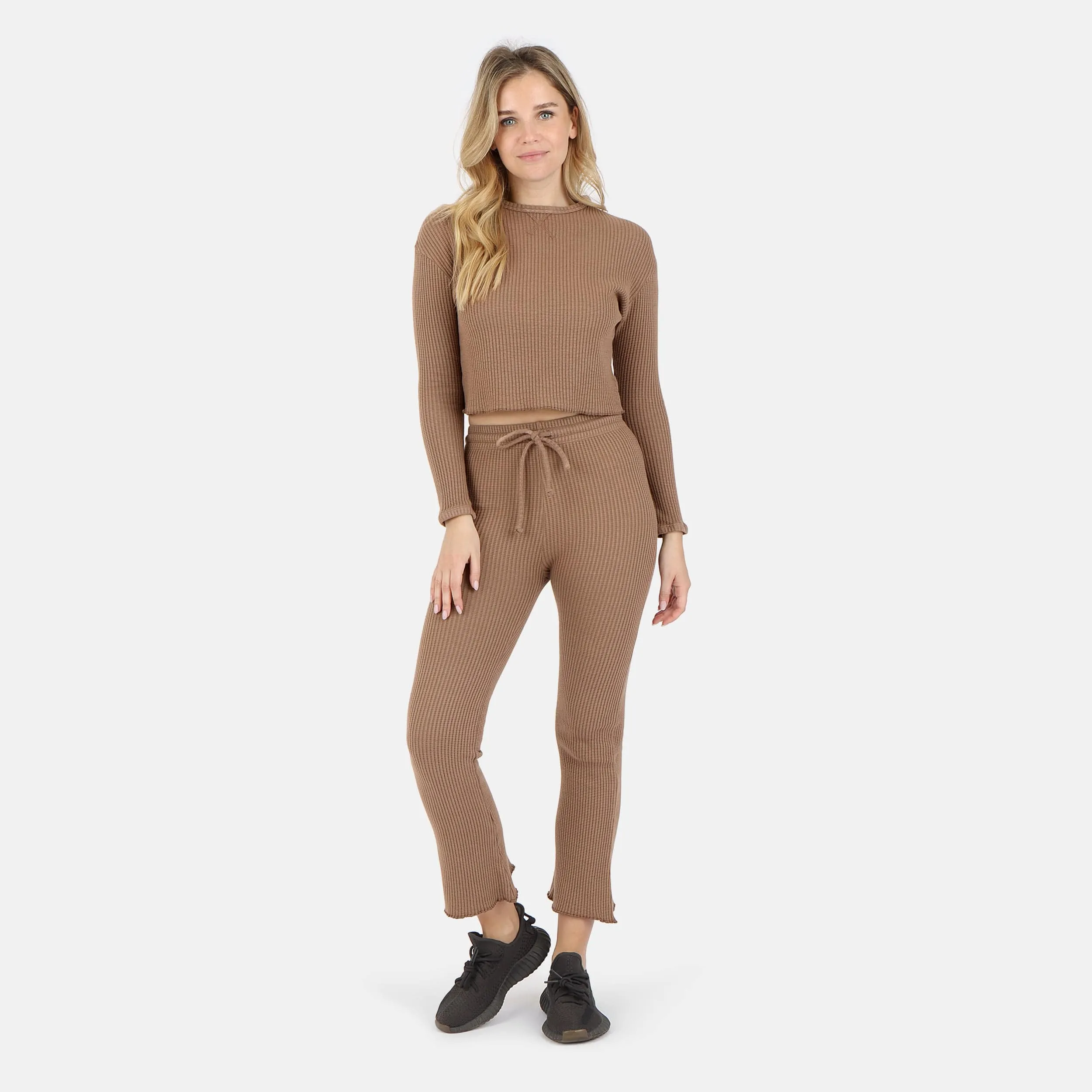 Fiona Organic Cotton Waffle Thermal Pant - Cocoa