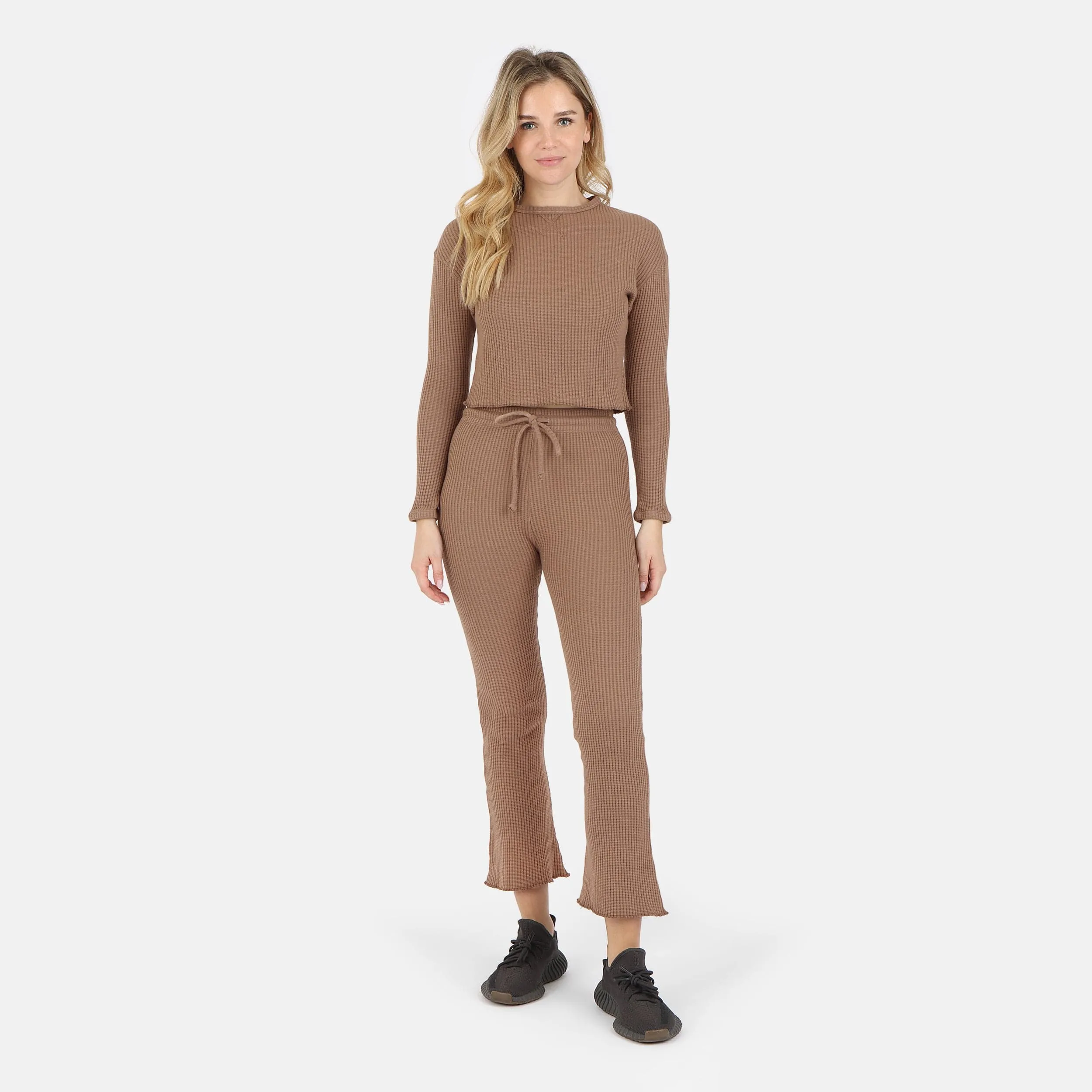 Fiona Organic Cotton Waffle Thermal Pant - Cocoa