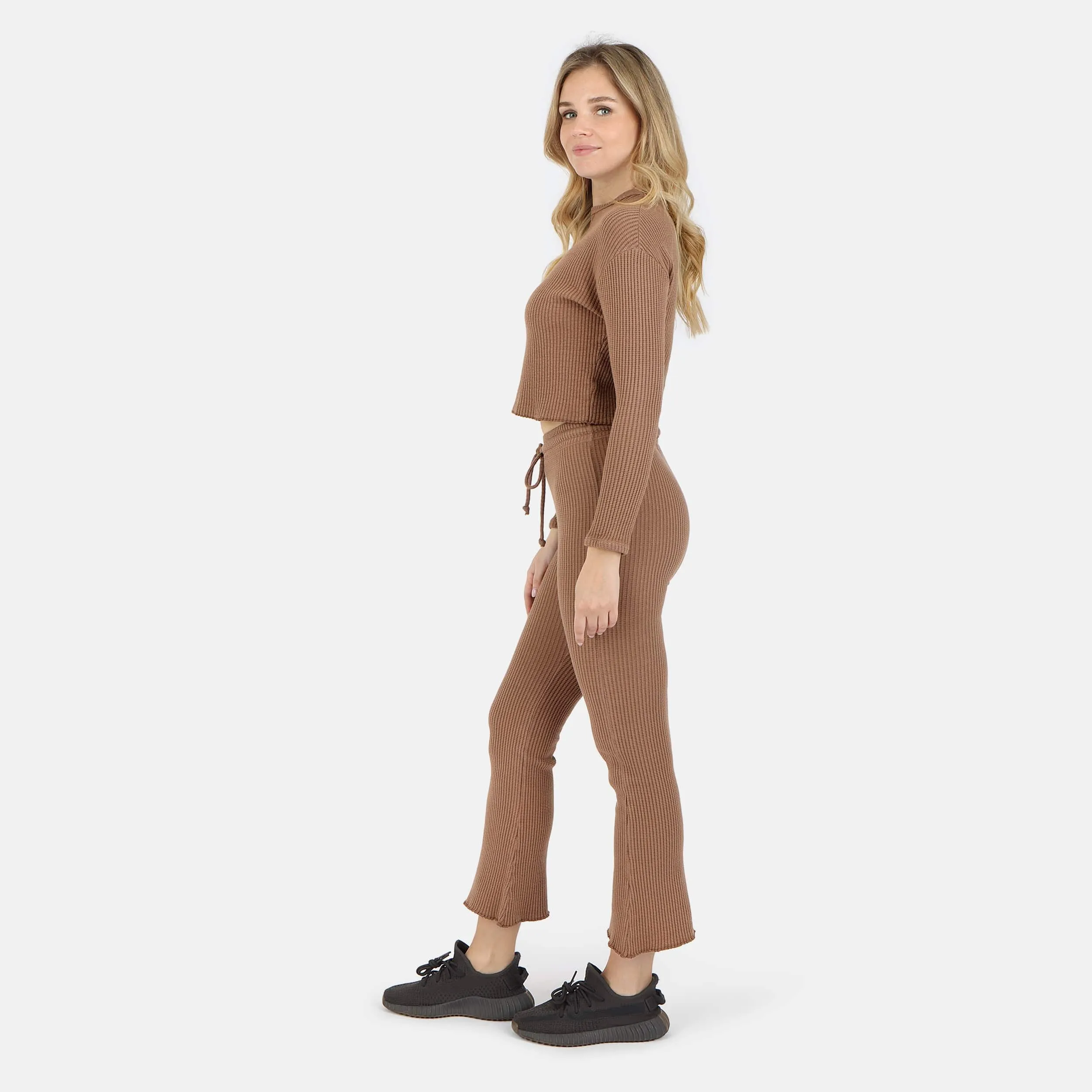 Fiona Organic Cotton Waffle Thermal Pant - Cocoa