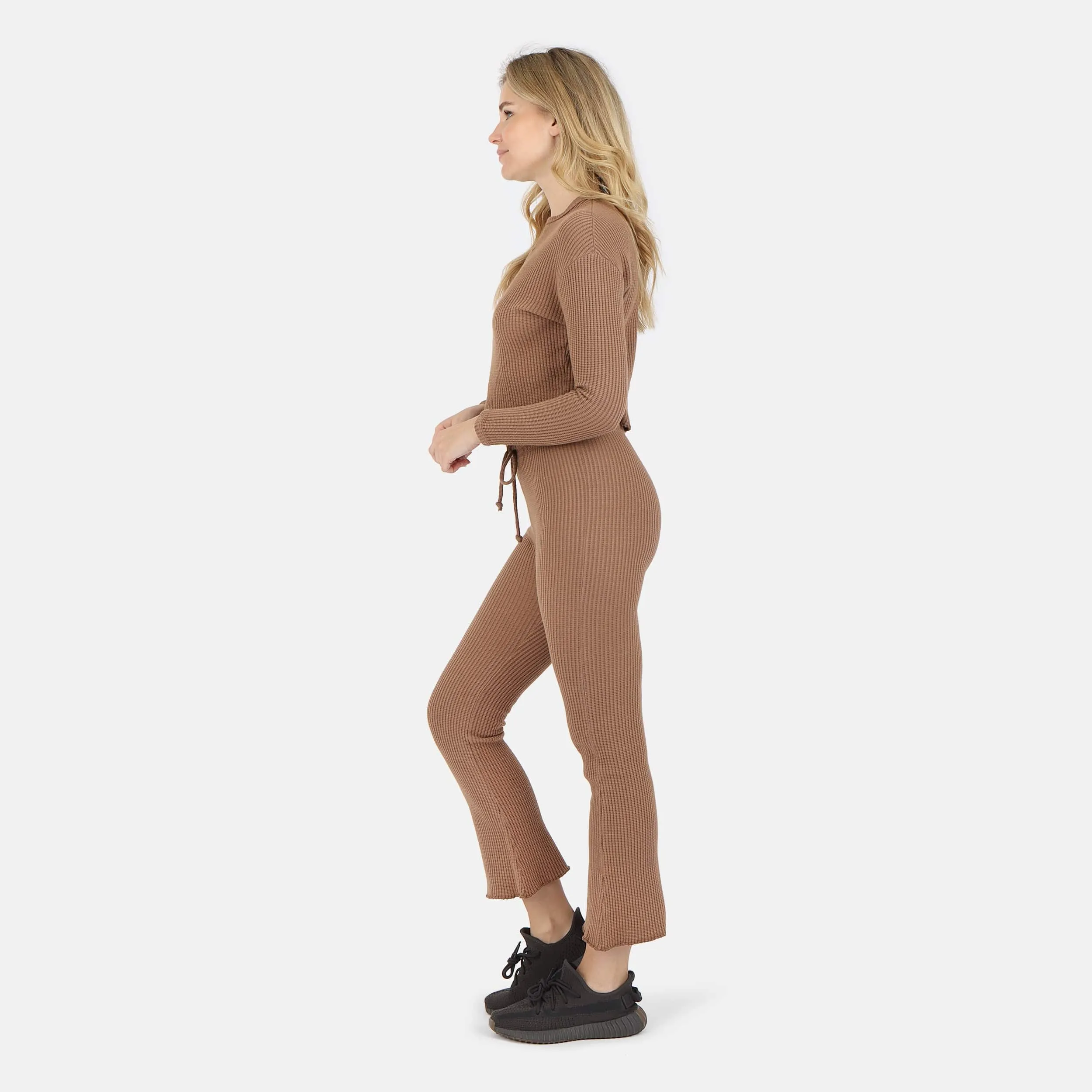 Fiona Organic Cotton Waffle Thermal Pant - Cocoa