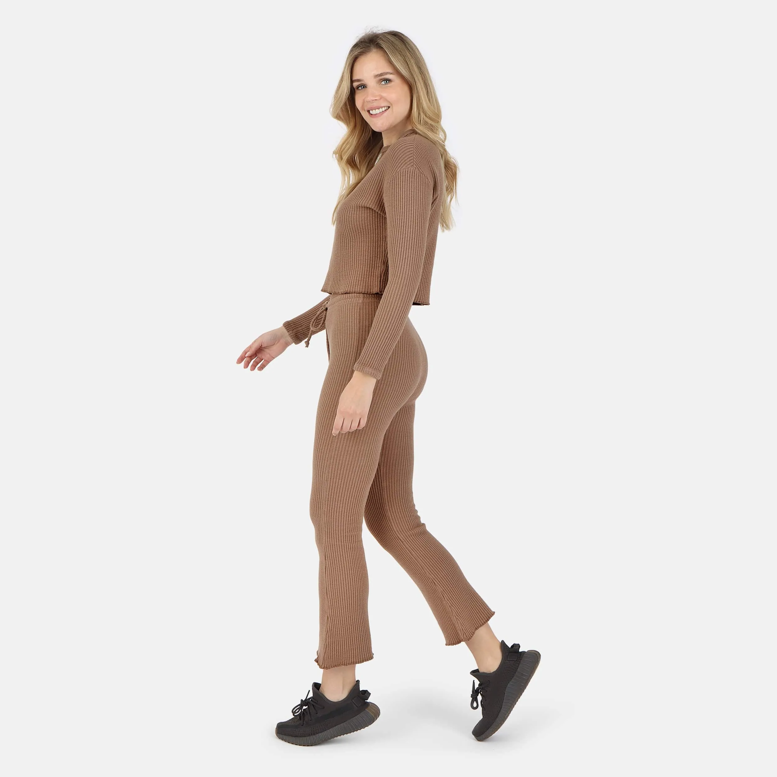 Fiona Organic Cotton Waffle Thermal Pant - Cocoa