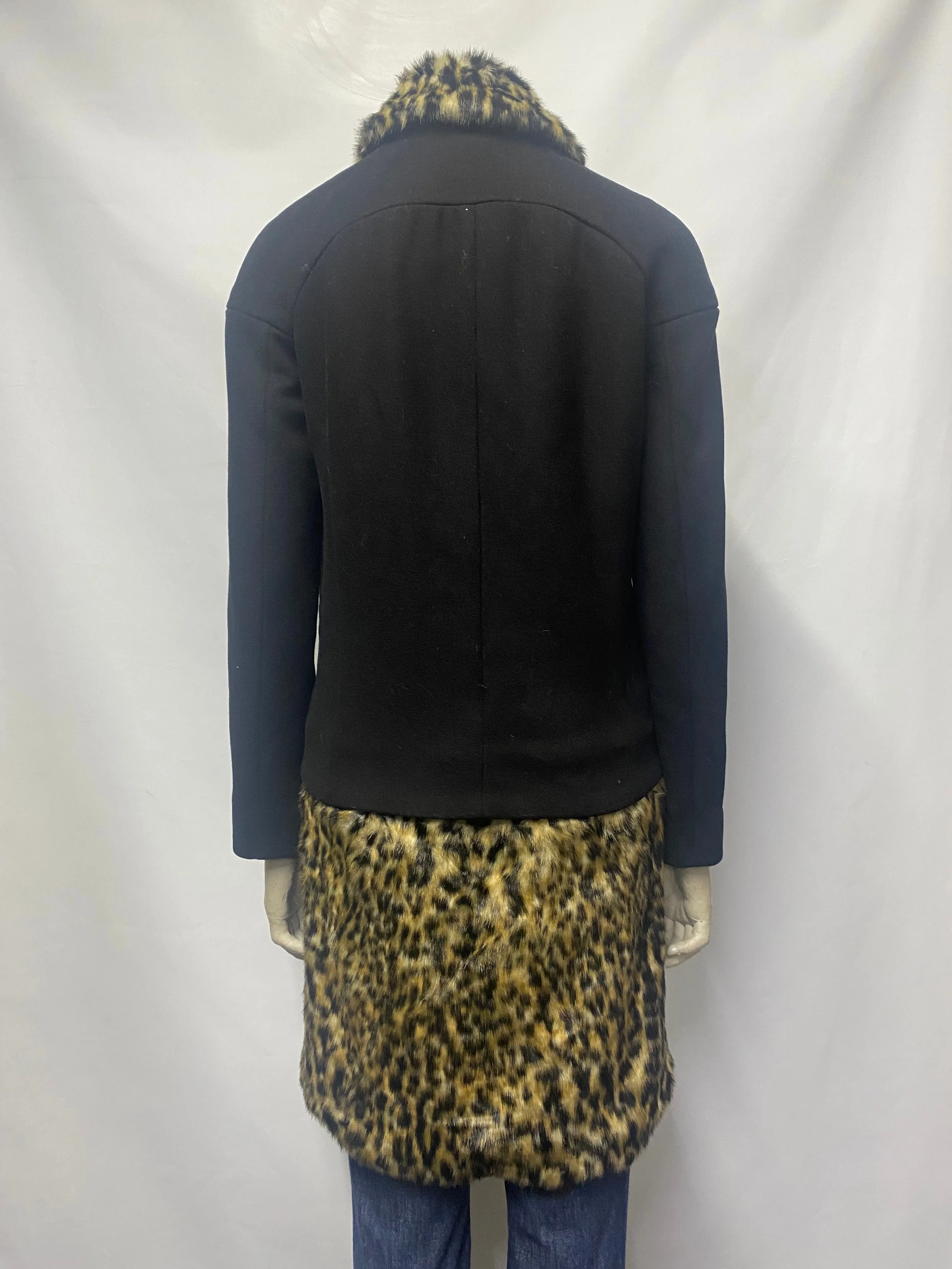 French Connection Black and Leopard Faux Fur Coat 6