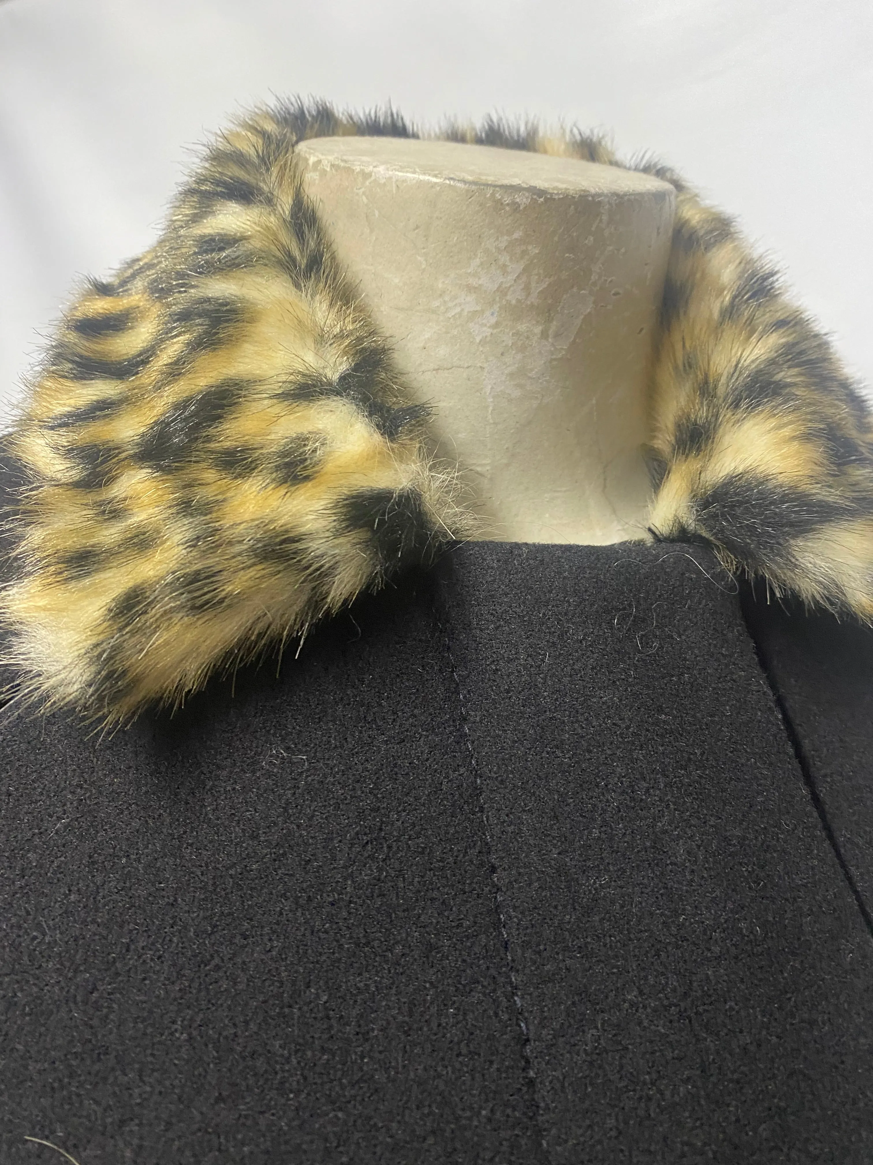 French Connection Black and Leopard Faux Fur Coat 6