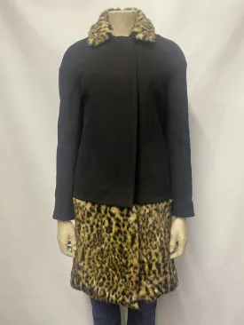 French Connection Black and Leopard Faux Fur Coat 6