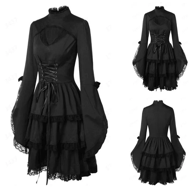 Funki Buys | Dresses | Women's Victorian Lace Up Goth Dress